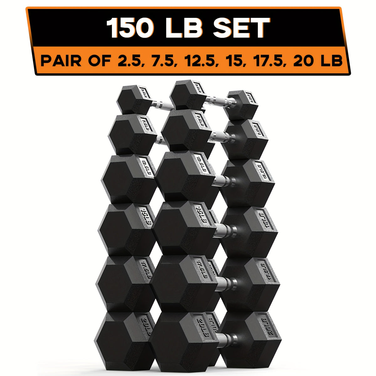 Hex Dumbbell Set by AMGYM, Rubber-Encased Strength Training Weights with Non-Slip Grip and 40-550 lb Set Options for Home Gym Workouts