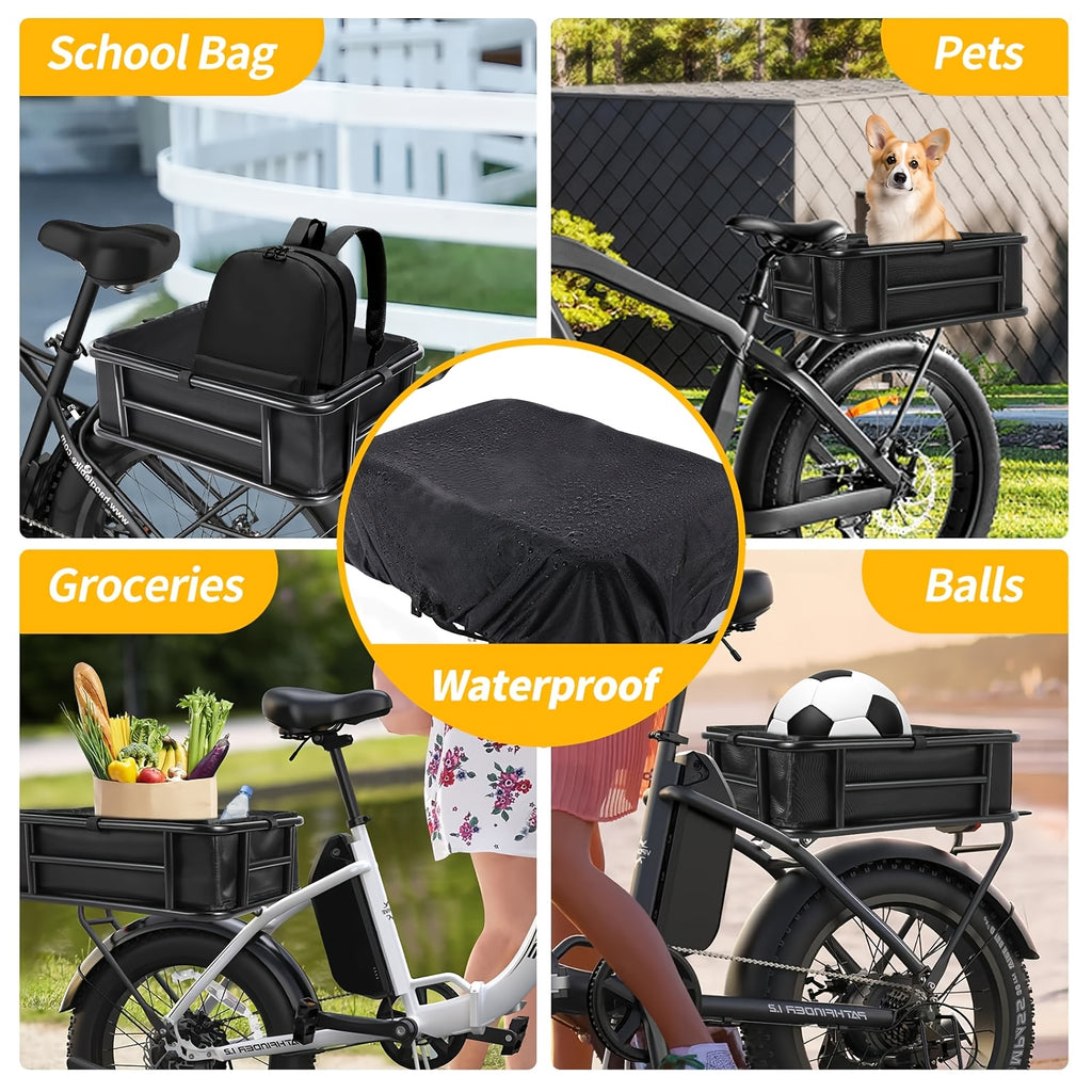 Iron Rear Bike Basket in Black, Removable Frame-Mount Bicycle Cargo Storage with Large, Folding or Basic Options for Groceries and Commuting