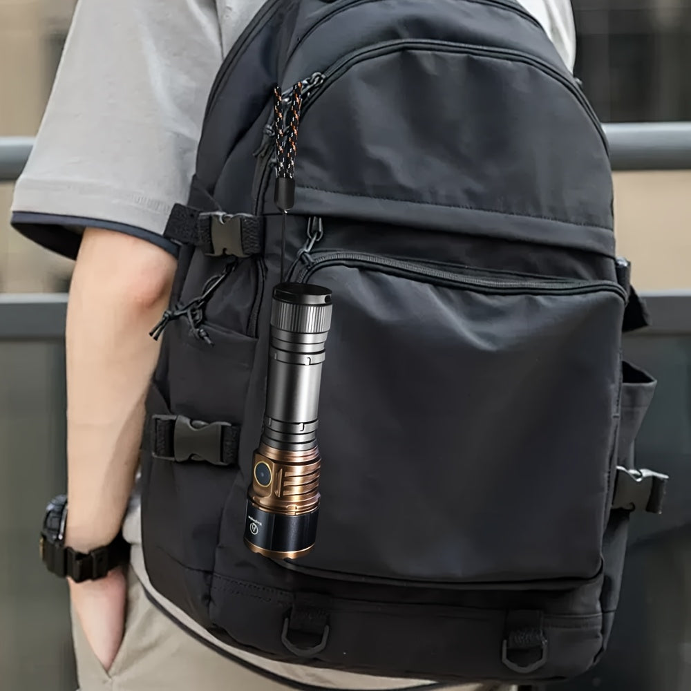 Aluminum Alloy Flashlight with Built-In Fresnel Lens and Listed 21700 Lithium Battery, Handheld Outdoor Light for Nighttime Outings and Home Backup
