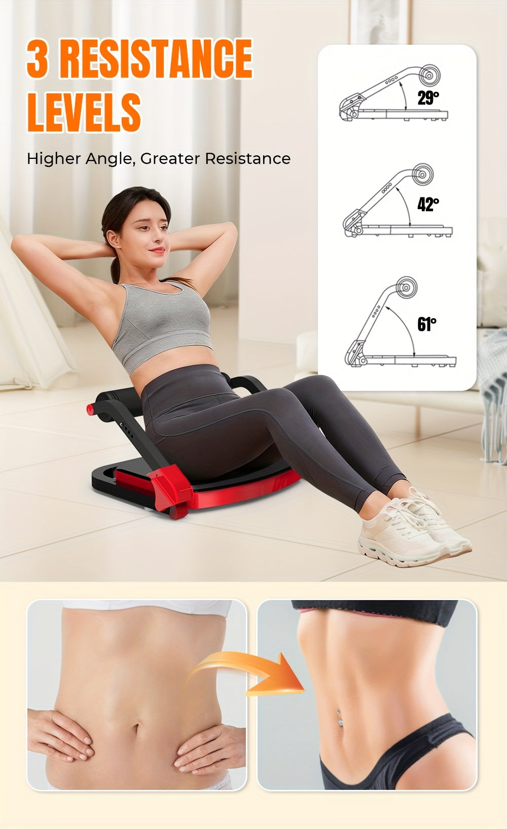 Adjustable Resistance Ab Crunch Machine for Home Gym, Foldable Core Exercise Equipment with Rebound System, Foam Cushion and Steel Frame, Blue or Black