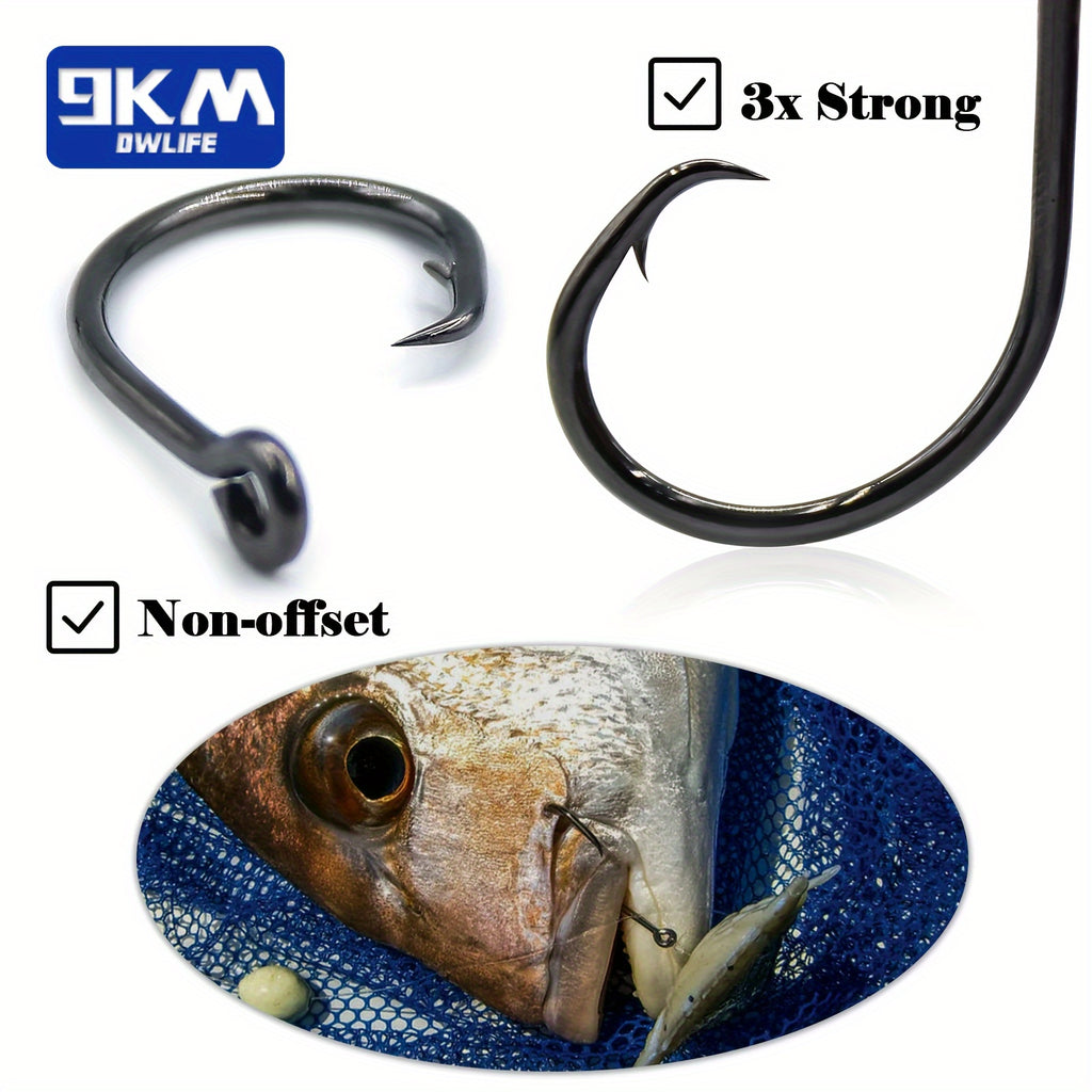 Circle Fishing Hooks 50-Pack by 9KM, High-Carbon Steel Inline Non-Offset Wide-Gap Bait Hooks in Selectable Sizes for Catfish, Bass and Saltwater Angling