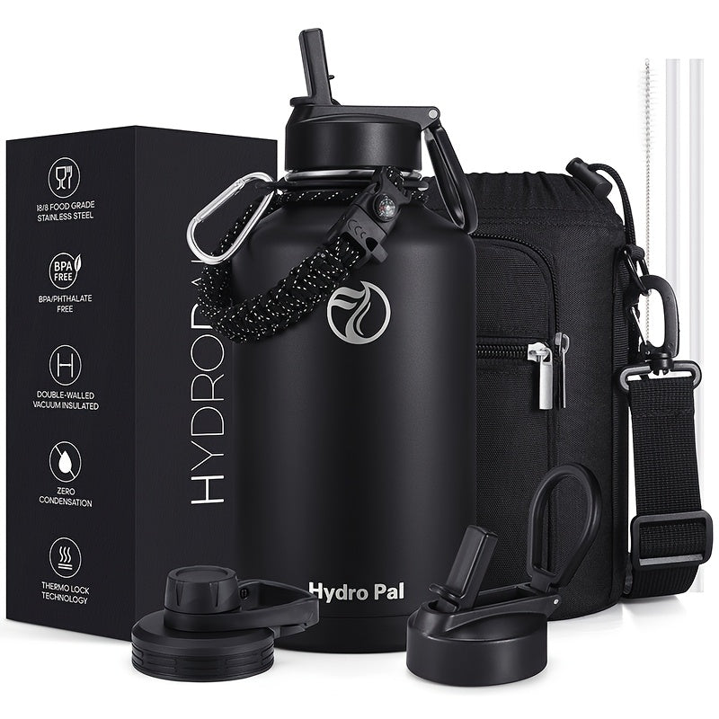 64 oz Insulated Water Bottle, Large Stainless Steel Double-Wall Vacuum Hydration Jug with Carry Grip for Office, Outdoor Days and Travel in Seven Designs