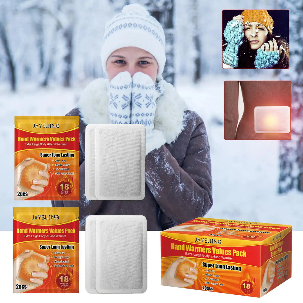 Odorless Hand Warmers 20-Pack with Listed 10-Hour Warmth, Portable Breathable Warmers for Winter Travel and Cold-Weather Outdoor Activities