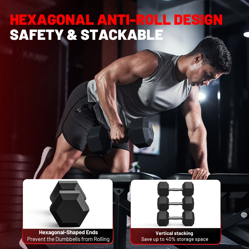 Hex Dumbbell Set by AMGYM, Rubber-Encased Strength Training Weights with Non-Slip Grip and 40-550 lb Set Options for Home Gym Workouts