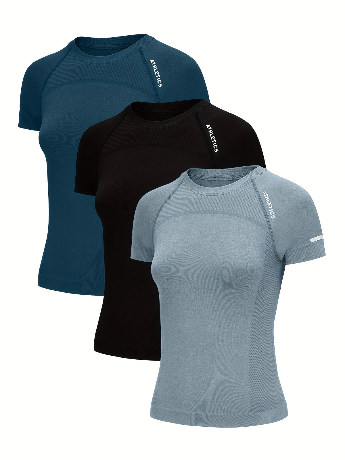 3-Pack Women's Workout T-Shirts for Running and Yoga, Short-Sleeve Crew-Neck Letter Print Athletic Tops in Four Color Combinations