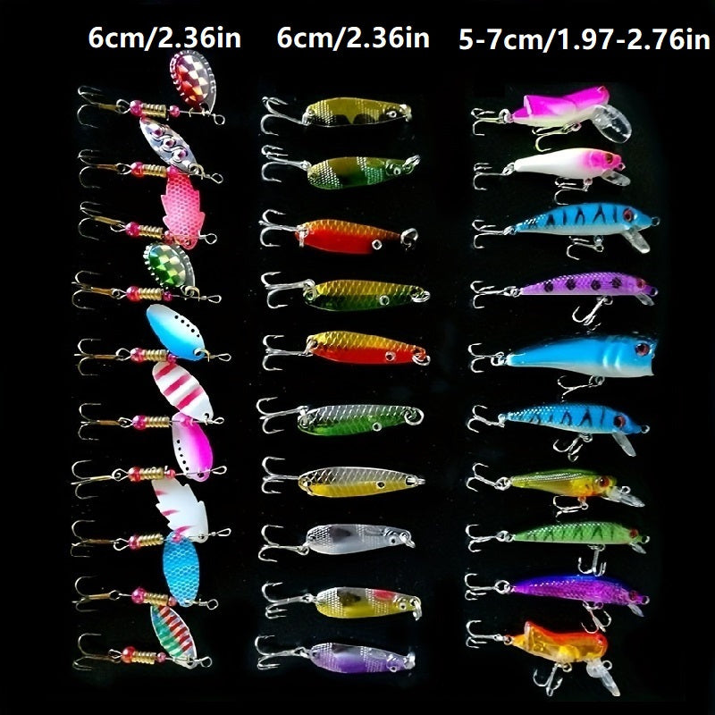 Spinner and Spoon Fishing Lure Kit 30 Pieces, ABS and Iron Hard Baits with Crankbaits for Bass, Trout, Crappie and Walleye Tackle Selection