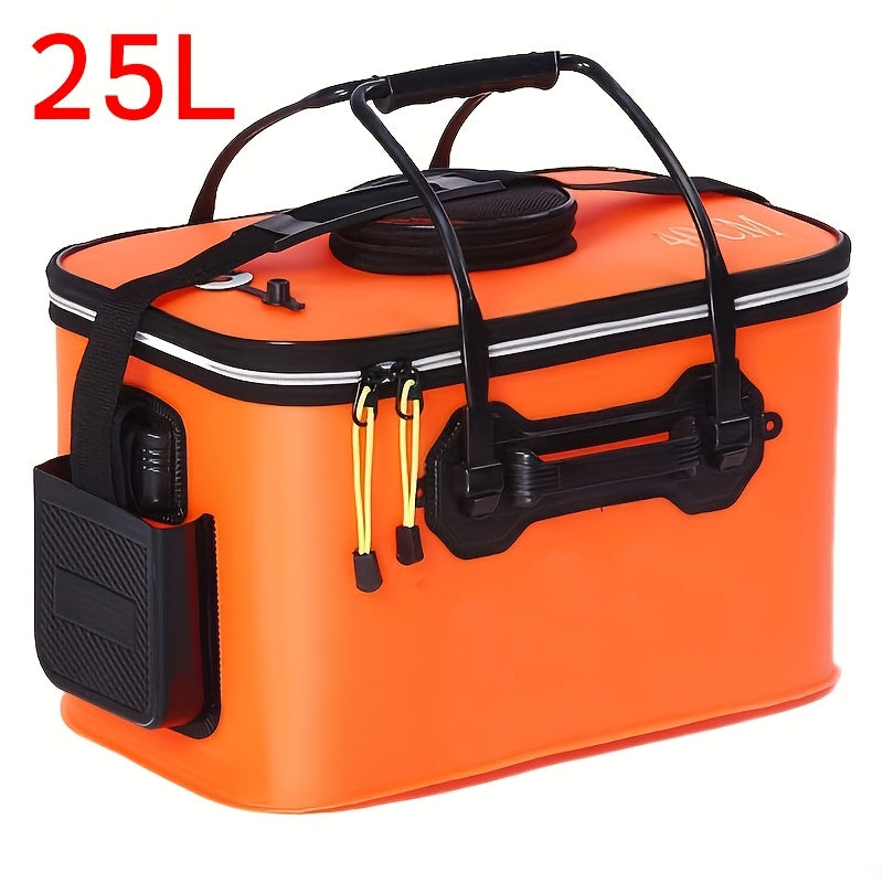 25L Foldable Fishing Bucket in EVA, Live Bait and Fish Container for Outdoor Angling with Blue Translucent, Orange and Blue Options