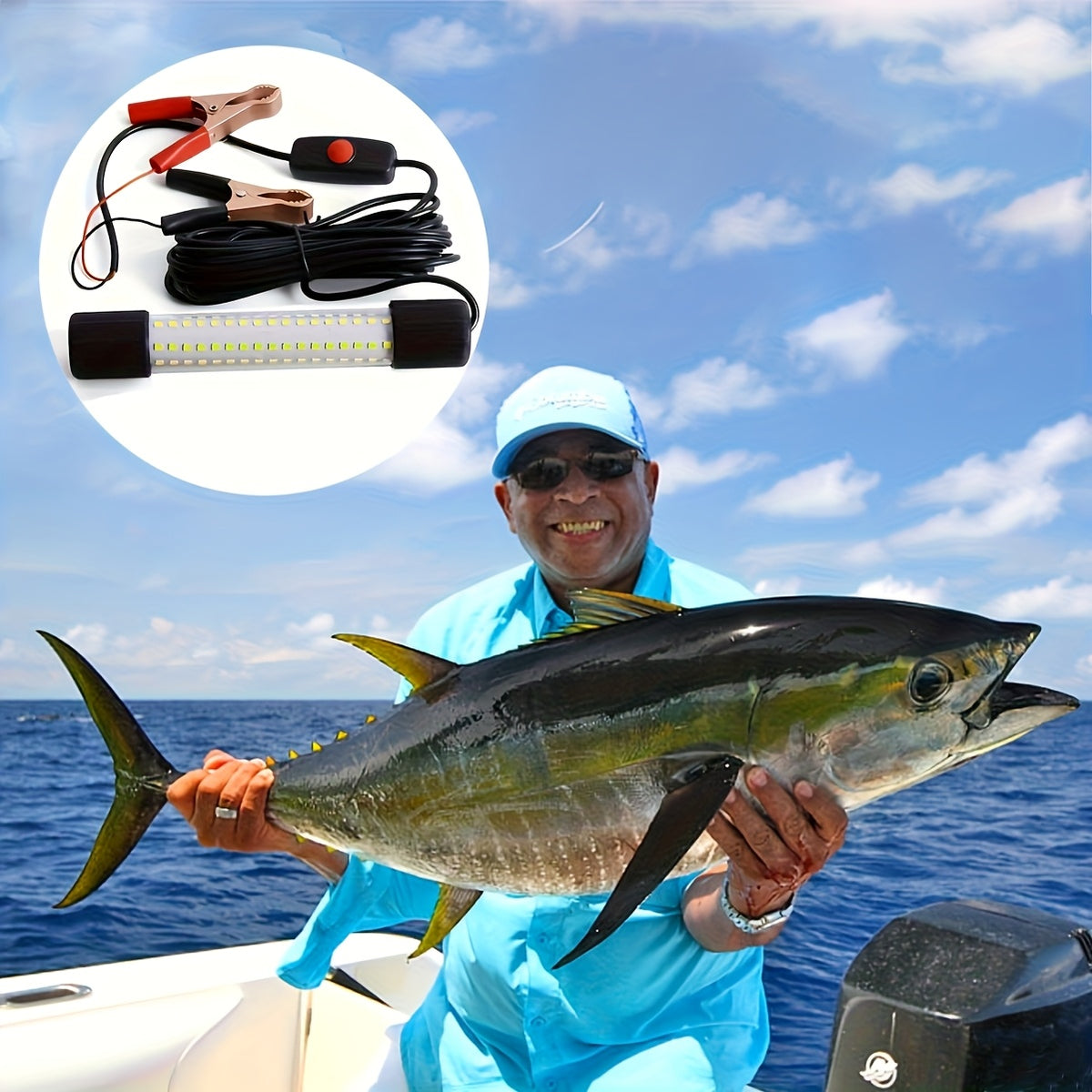 12V Underwater Fishing Light with 126 LEDs, IP68-Rated Fish Attractor Lamp and 16.4-Foot Cable for Night Angling, Battery Not Included