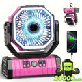 Pink Camping Fan and Lantern with Remote Control, Four Speeds, 45°/90° Oscillation and Timer, Rechargeable Tent Cooling with 20000mAh Option
