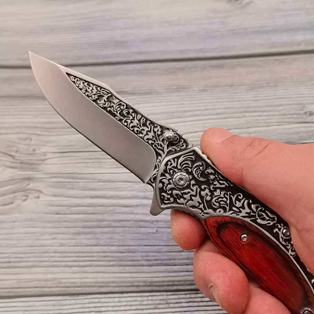 4Cr13 Folding Pocket Knife for Hunting and Camping, Carved Outdoor Utility Blade with Wood-Handle Option for Hiking and Fishing Gear