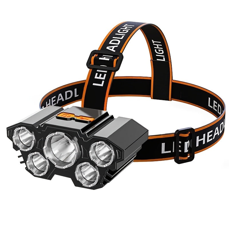 5-LED Rechargeable Headlamps 2-Pack with Four Lighting Modes and Listed IP65 Rating, Hands-Free USB Head Lights for Work and Car Repairs