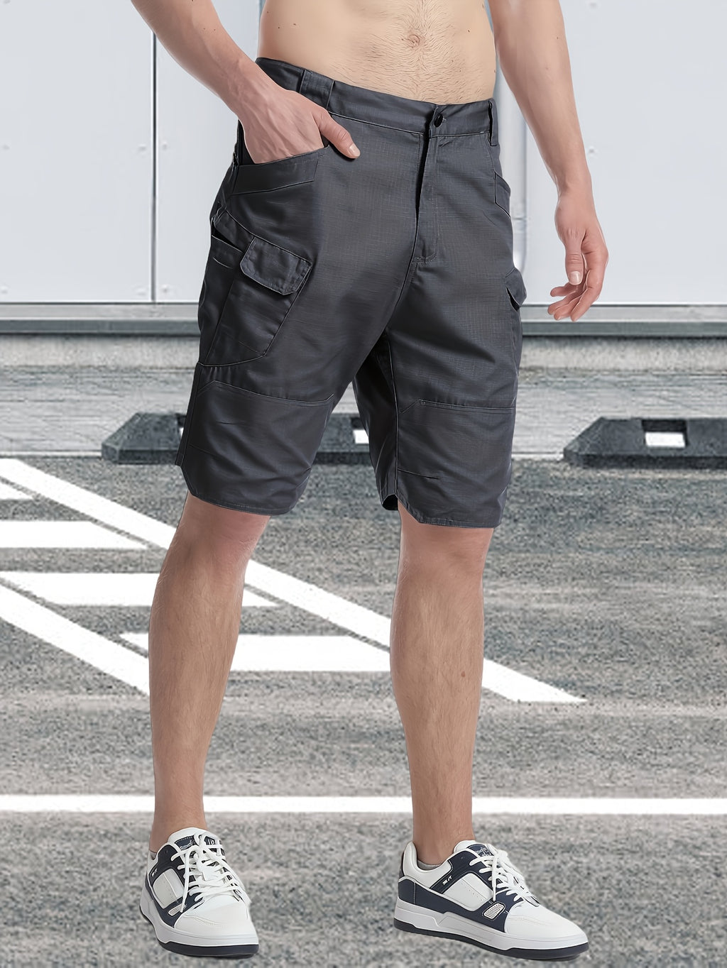 Multi-Pocket Cargo Shorts for Men, Breathable Quick-Dry Tactical-Style Work Shorts in Black, Khaki, Grey or Fern Green for Everyday Outdoor Wear