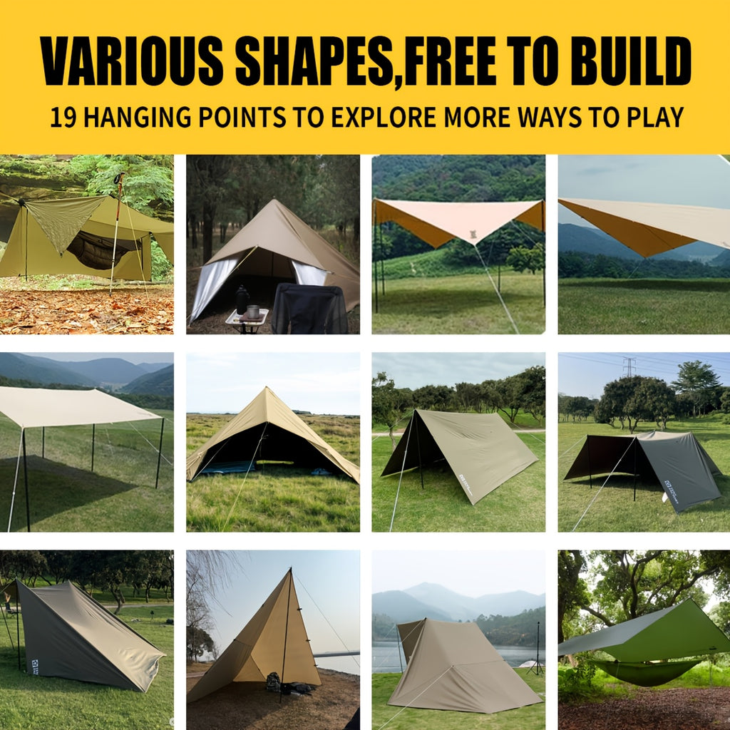 Multi-Point Camping Tarp Shelter for Outdoor Shade and Hammock Cover, 300 x 300 or 300 x 400 cm Options with 6 or 19 Hanging Points