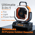 3-in-1 Camping Fan with Dimmable LED Tent Light and 20000mAh Power Bank, Four-Speed Portable Fan with 360-Degree Adjustment for Campsite and Backyard Use