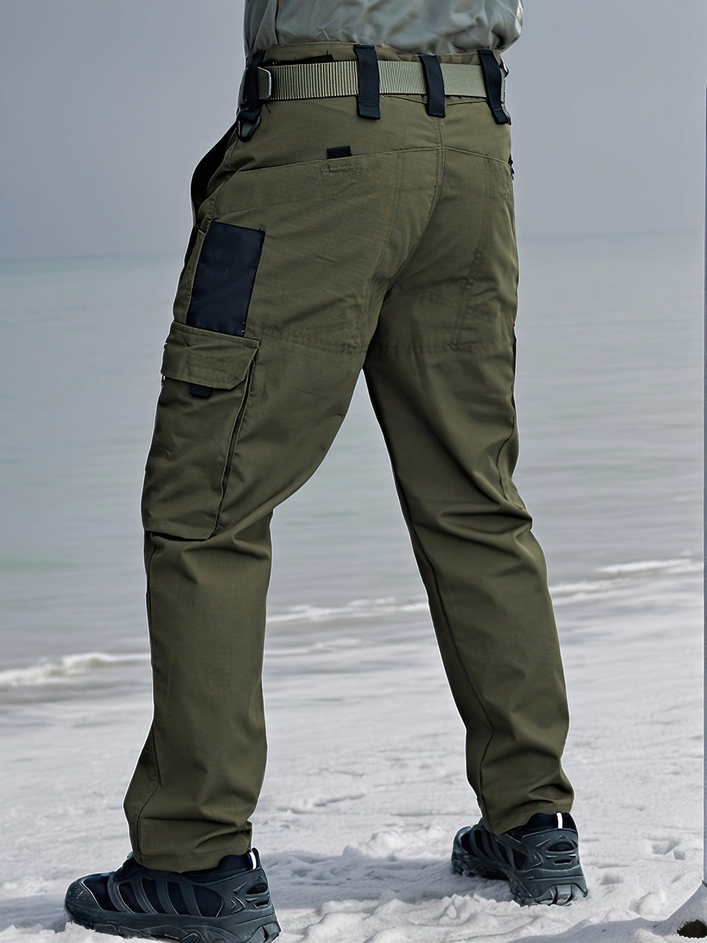 Relaxed-Fit Polyester Tactical Pants for Men with Belt Included, Lightweight Quick-Dry Multi-Pocket Trousers for Hiking, Outdoor Adventures and Work