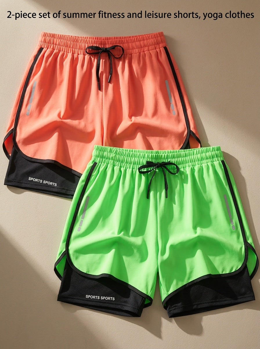 Women's Athletic Shorts 2-Pack, Summer Workout and Running Shorts for Yoga, Basketball, Golf and Casual Activewear, Orange and Navy Color Options, XS–XXL