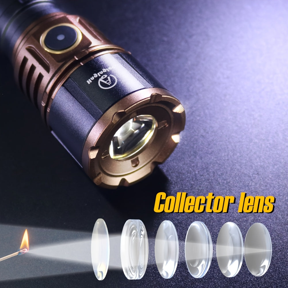 Aluminum Alloy Flashlight with Built-In Fresnel Lens and Listed 21700 Lithium Battery, Handheld Outdoor Light for Nighttime Outings and Home Backup