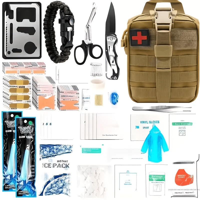 217-Piece Survival Kit with First Aid Supplies and Tools in MOLLE Storage Bag, Emergency Preparedness Set for Home and Outdoor Use