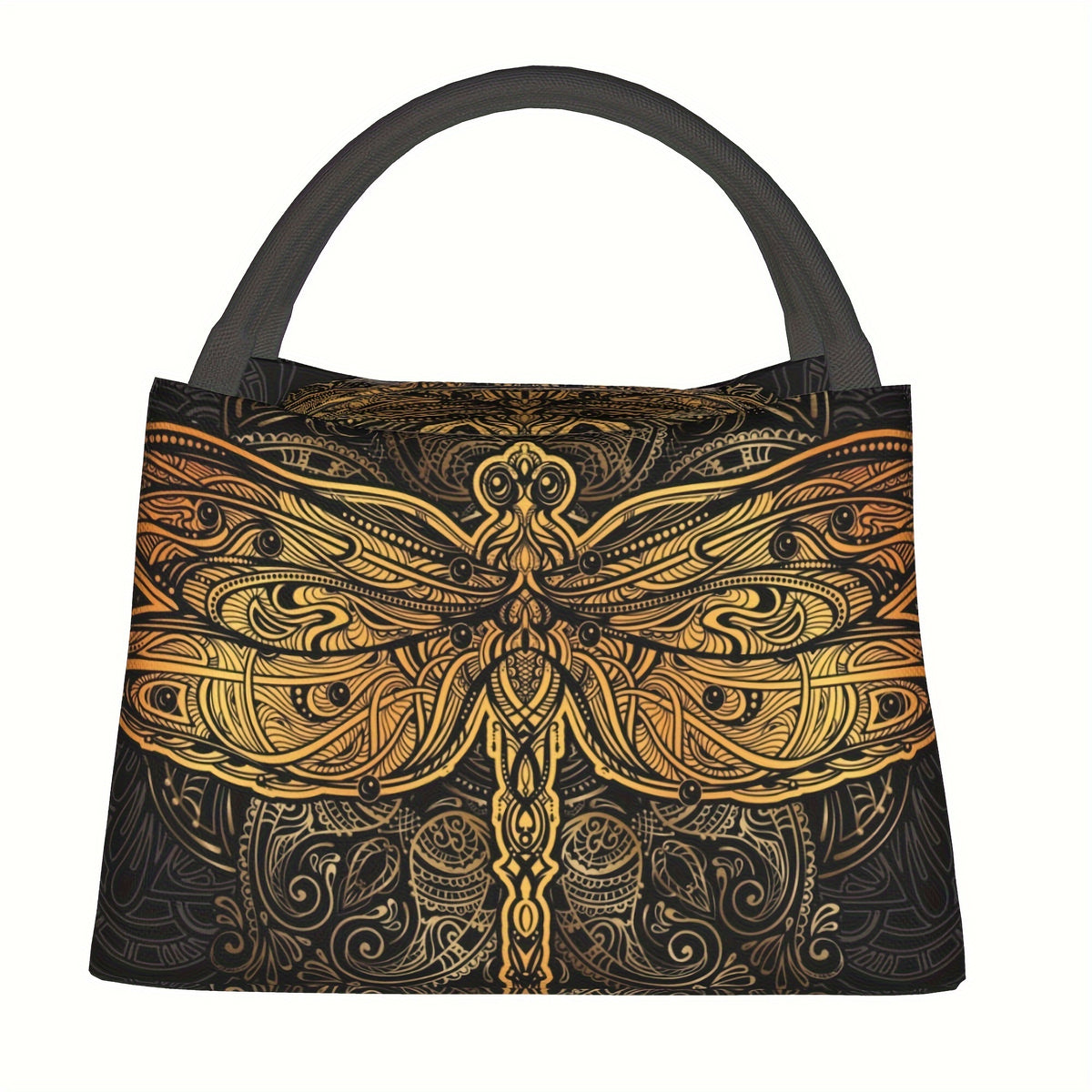 Mandala Dragonfly Insulated Cooler Bag, Reusable 11 x 6.5 x 7 Inch Lunch Carrier for Office Meals, Picnics, Beach Outings and Everyday Use