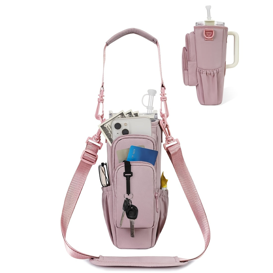 40 oz Water Bottle Carrier Sling Bag with Phone Pocket