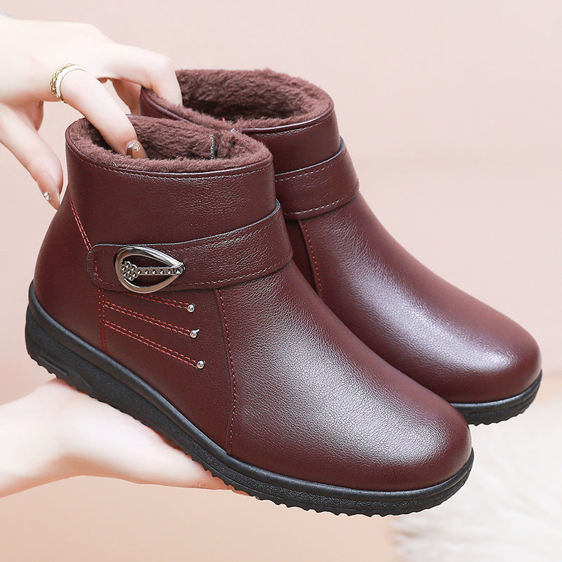 Women's Fleece-Lined Short Winter Boots with Soft Soles, Warm Everyday Footwear for Mature Women in Red, Dark Brown or Black, US Sizes 5-8