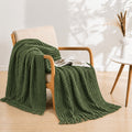 Waffle Knit Throw Blanket with Tassel Fringe for Sofa, Bed or Outdoor Lounging, Lightweight Boho Accent in Khaki, Beige and Green Options