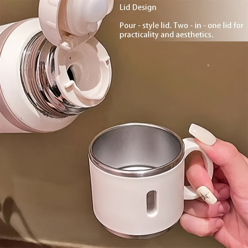 Vacuum Insulated Water Bottle 20.29 oz, 600ml 316 Stainless Steel Flask with Handled Cup Lid and Cleaning Brush Sets for Travel, Office and Outdoor Days