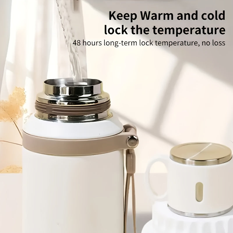 Vacuum Insulated Water Bottle 20.29 oz, 600ml 316 Stainless Steel Flask with Handled Cup Lid and Cleaning Brush Sets for Travel, Office and Outdoor Days