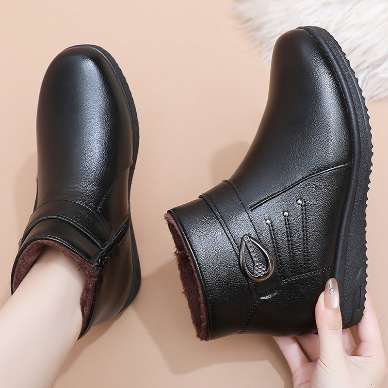 Women's Fleece-Lined Short Winter Boots with Soft Soles, Warm Everyday Footwear for Mature Women in Red, Dark Brown or Black, US Sizes 5-8