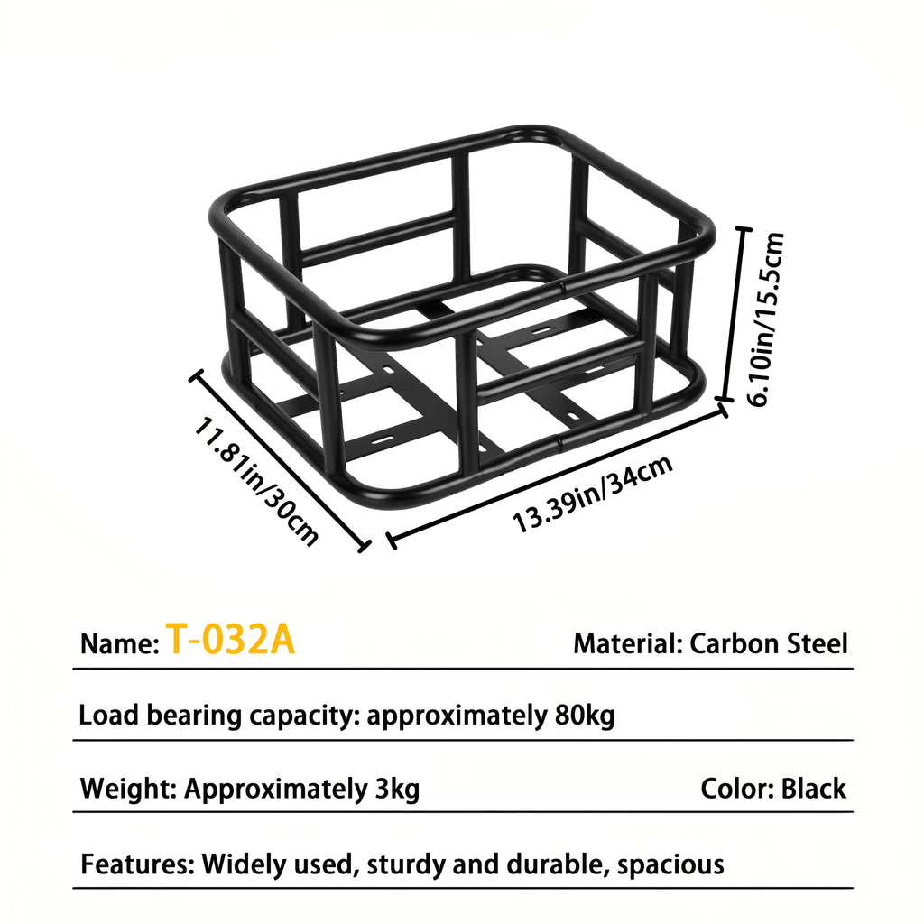 Iron Rear Bike Basket in Black, Removable Frame-Mount Bicycle Cargo Storage with Large, Folding or Basic Options for Groceries and Commuting