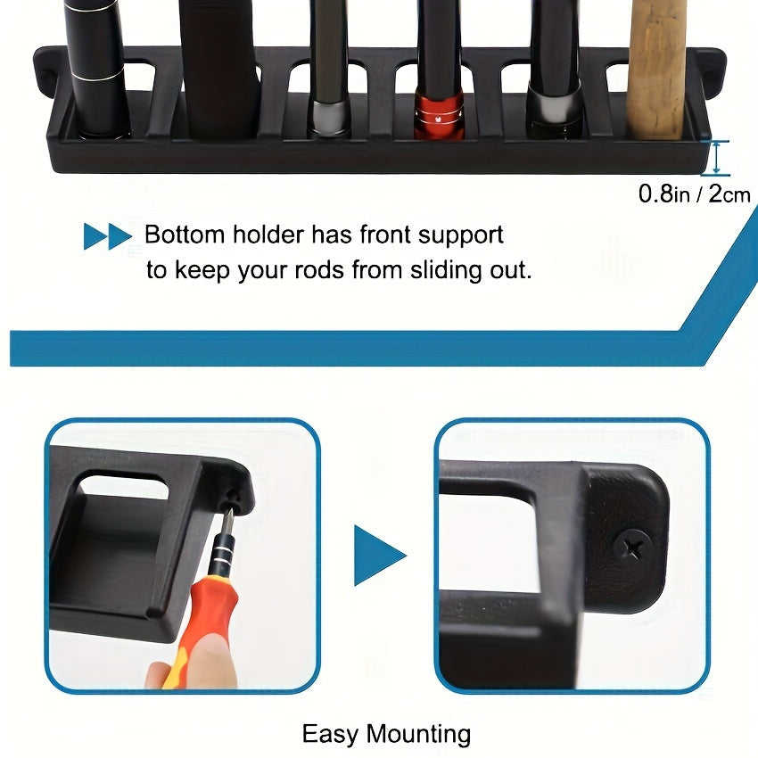 Black Fishing Rod Wall Holder with Foam Grip Sections, Multi-Slot Pole Storage Organizer for Garage and Fishing Gear, Listed 1pc Option