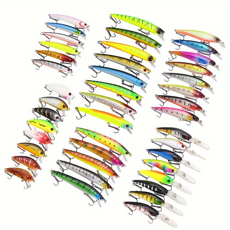 43-Piece Minnow Fishing Lures Set, Durable Plastic Crank Baits for Freshwater and Saltwater Angling, Artificial Bait Selection for Fishing Tackle