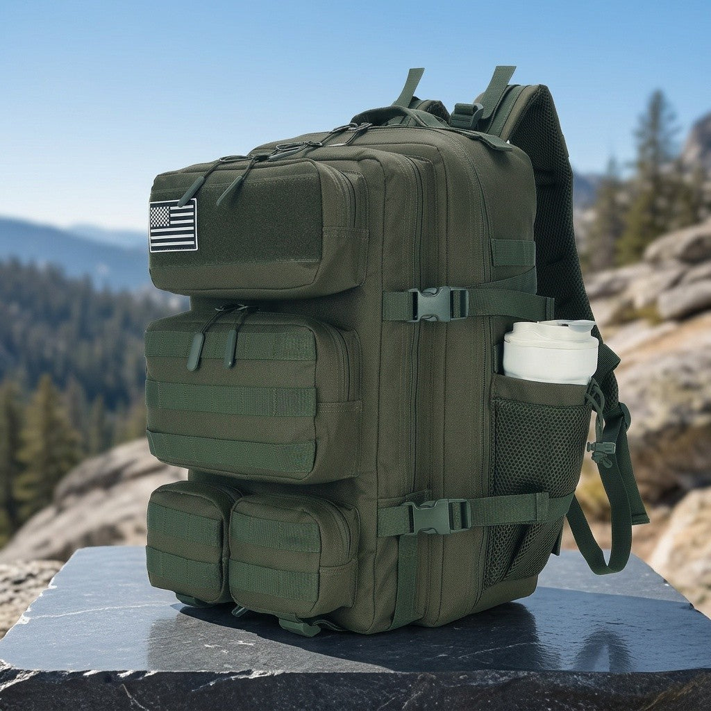 Army Green Hiking Backpack with Listed 13.21-Gallon Capacity, Unisex Outdoor Daypack for Camping Trips, Travel and Sports Outings