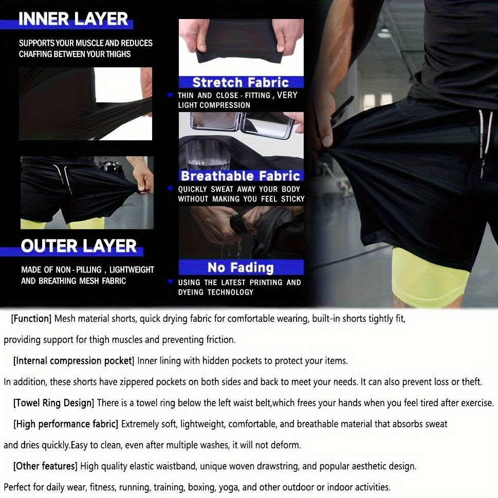 Men's 2-in-1 Running Shorts, 2-Piece Color Sets