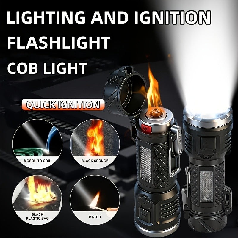 2-Piece Survival Kit with USB Rechargeable Flashlight and Folding Pocket Knife, Clip-On Outdoor Tools with Optional Fire-Starting Version