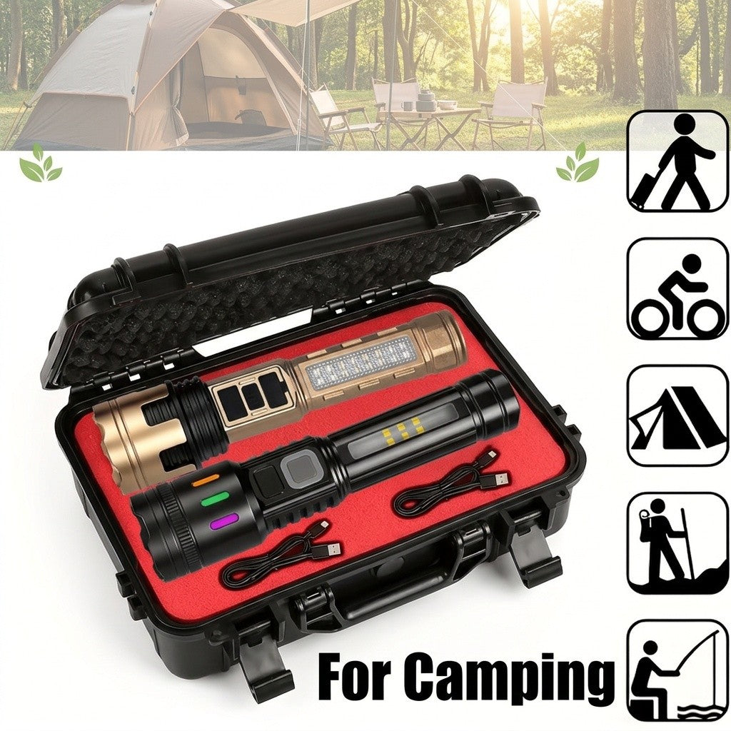 2-Piece Rechargeable LED Flashlight Set with Zoomable Beam and Carry Case
