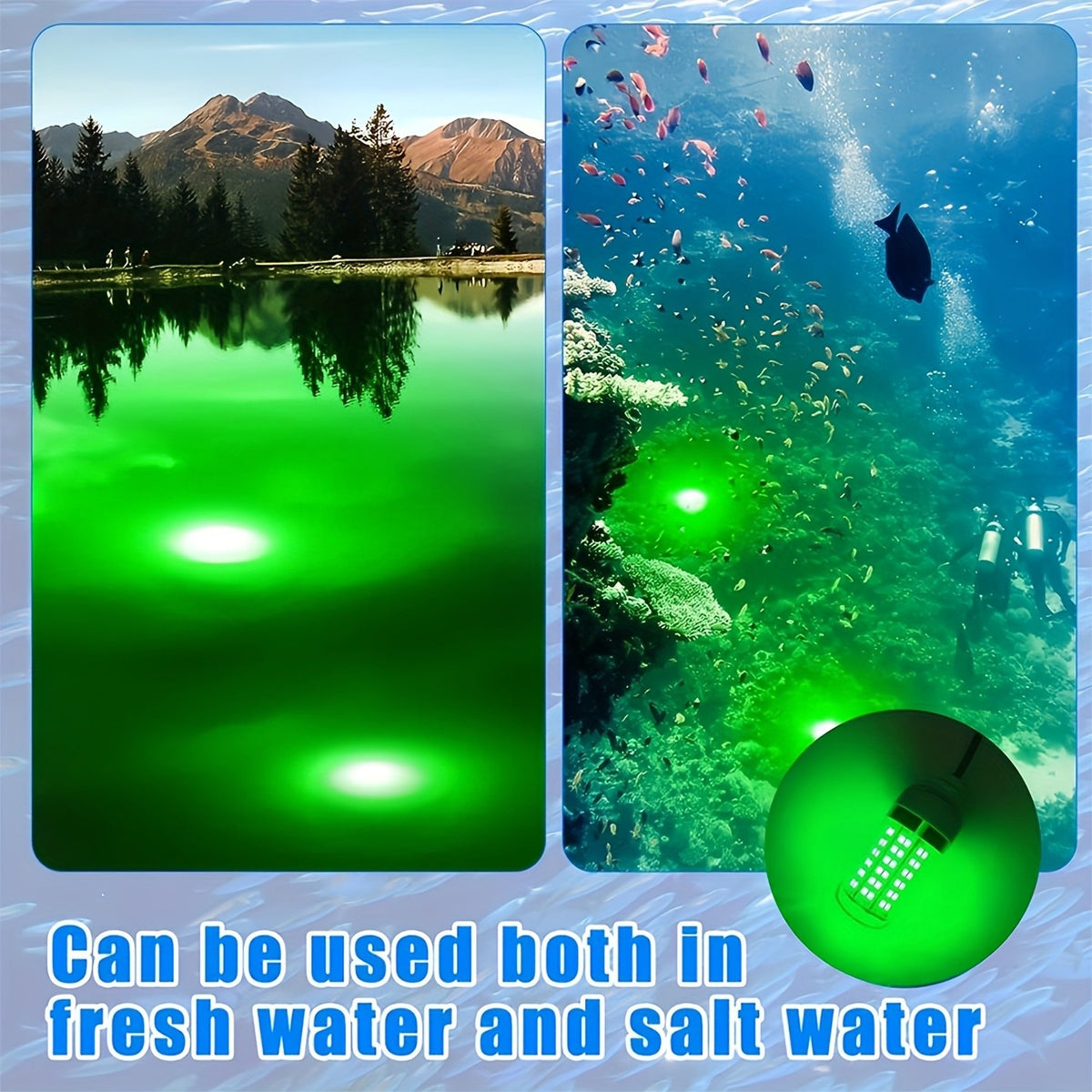 108-LED Underwater Fishing Light with USB Connector and 16.4-Foot Cable, Listed IP68 Design for Night Angling, Green or White Light Options