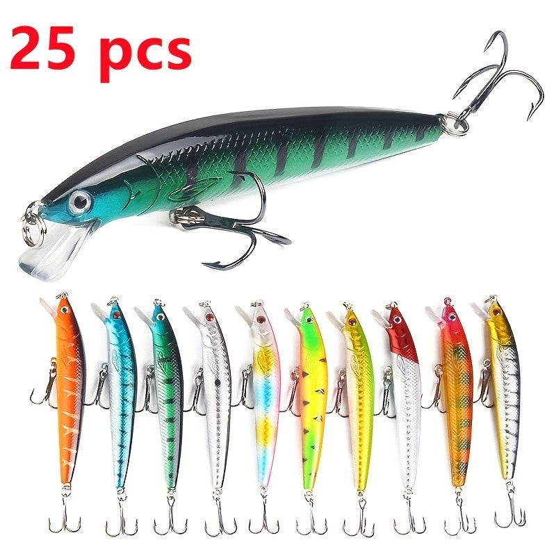 25-Piece Random Fishing Lure Set with Listed Mealworm, Shrimp and Mixed Hard Bait Styles for Bass, Sea Bass and Salmon in Freshwater and Saltwater