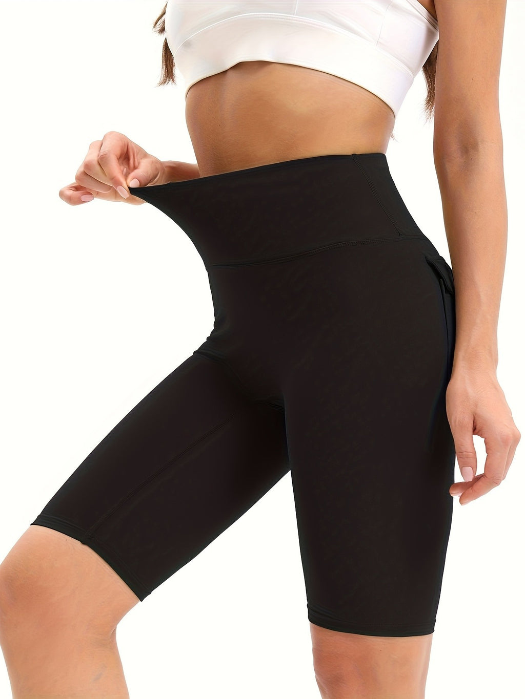 Nylon Spandex Biker Shorts 5-Pack for Women, High-Waist Stretch Workout Shorts with Two Back Pockets for Yoga, Running and Casual Wear
