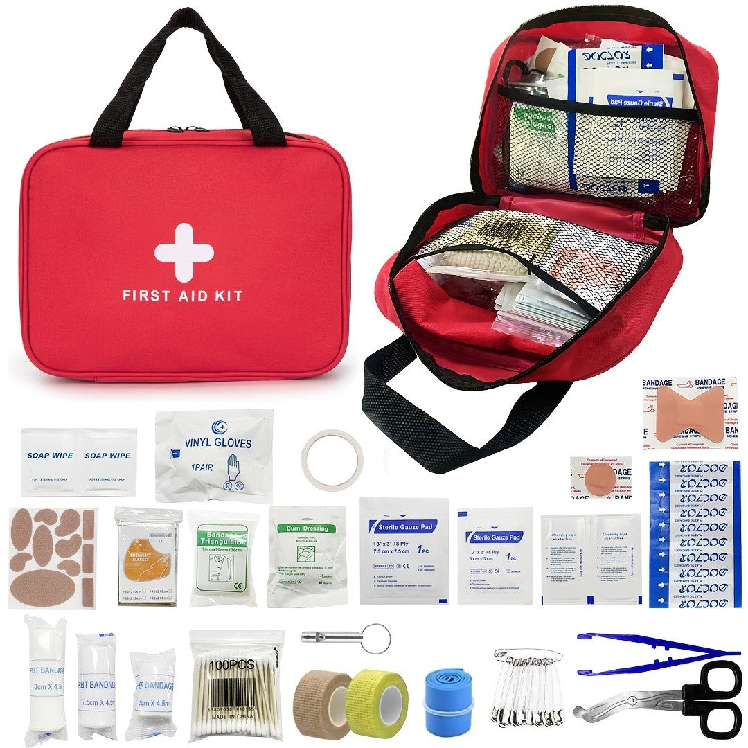 338-Piece First Aid Kit in Red, Compact Emergency Preparedness Supply Set with Listed Waterproof Design for Home, Office and Car Storage