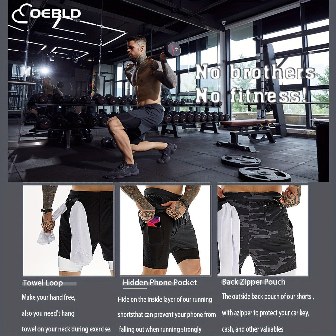 Men's 2-in-1 Running Shorts, 2-Piece Color Sets