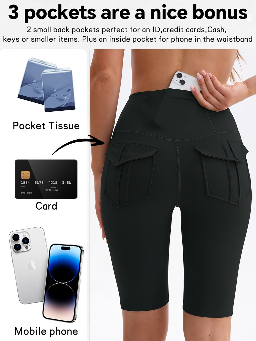 Nylon Spandex Biker Shorts 5-Pack for Women, High-Waist Stretch Workout Shorts with Two Back Pockets for Yoga, Running and Casual Wear
