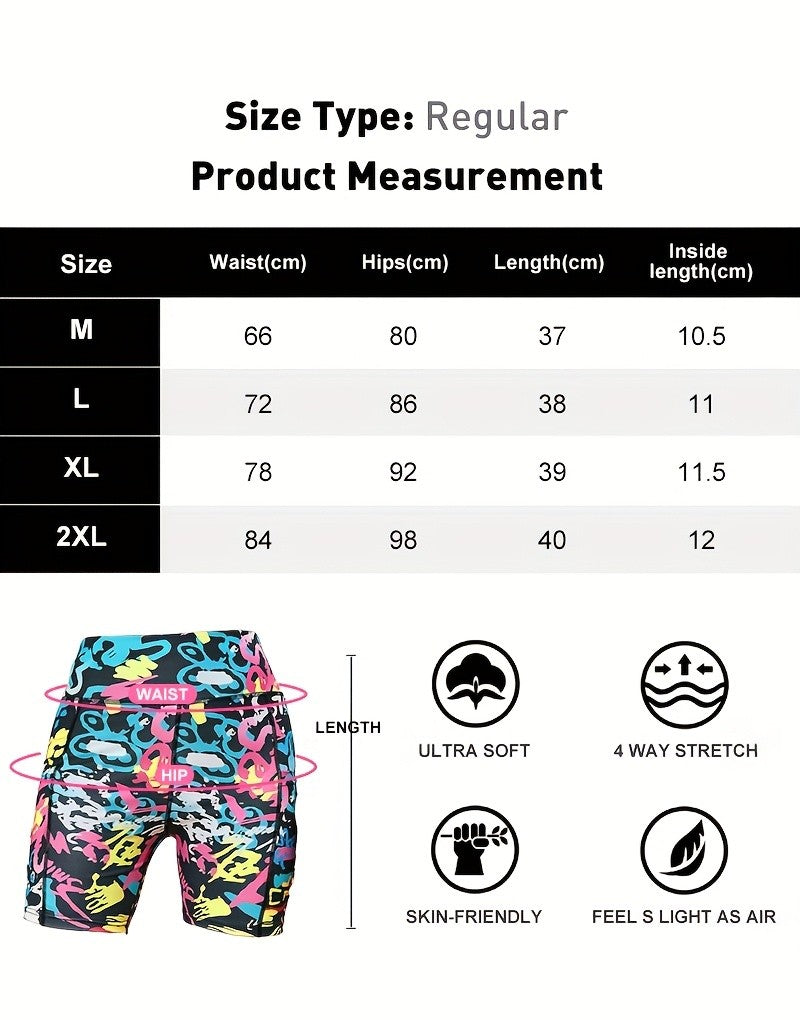 Women's Tie-Dye Shorts with Pockets, High-Waisted 3-Inch Body-Hugging Fit with Four-Way Stretch and Tummy-Control Styling in Multicolor