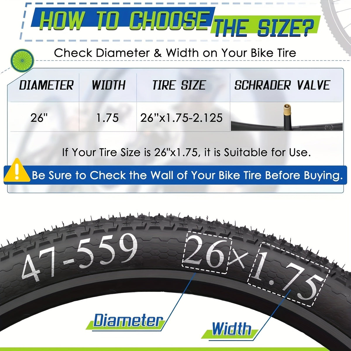 26 Inch Bike Inner Tubes 4-Pack, Butyl Rubber 26 x 1.75–2.125 with 32mm Schrader Valves and 2 Tire Levers for Mountain, Trail and Cruiser Bikes