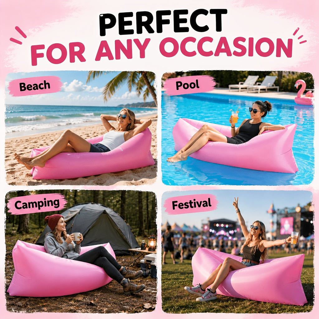 Inflatable Lounger Sofa Bed for One Person, Portable Foldable Polyester Air Cushion with Storage Bag for Camping and Beach Relaxation