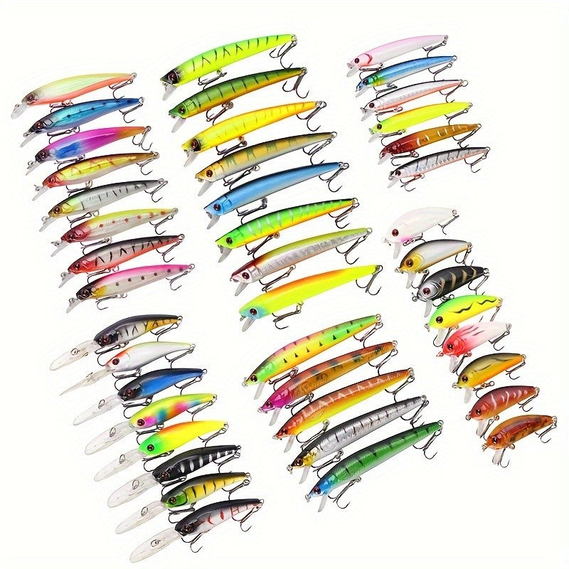 43-Piece Minnow Fishing Lures Set, Durable Plastic Crank Baits for Freshwater and Saltwater Angling, Artificial Bait Selection for Fishing Tackle