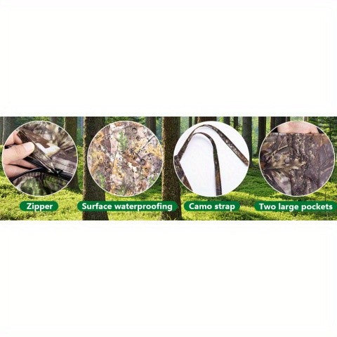 Treestand Camo Blind Cover with Zipper, Woodland Camouflage Hunting Screen for Deer and Turkey Setups, Cover Only with Frame Not Included