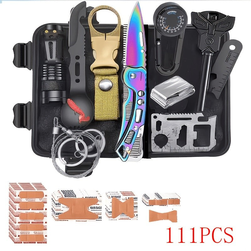 Outdoor Survival Gear Kit with Fire Starter, Compass and Multi-Tools for Camping, 13-in-1 or 258-in-1 Labeled Options and Gift Ideas