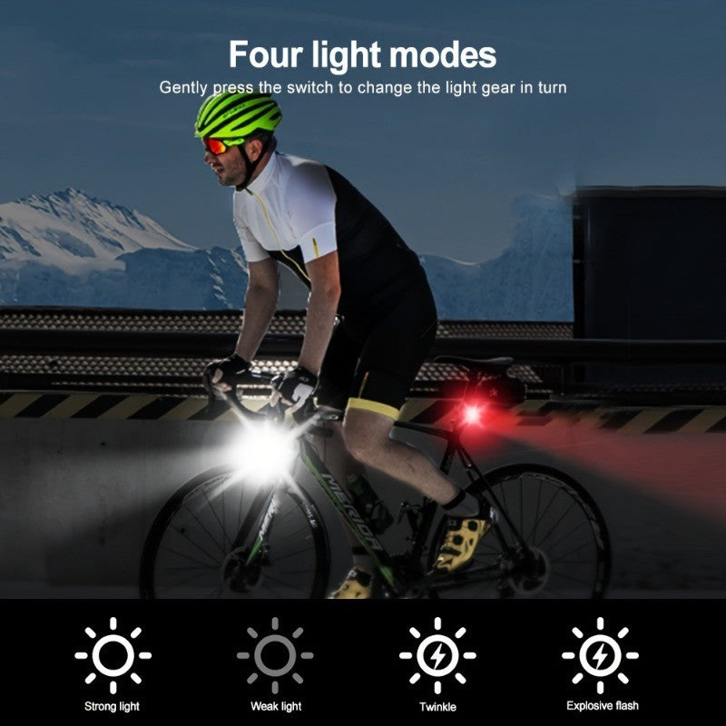 4-Piece Bicycle Light Set with USB Rechargeable Front and Rear LED Lights, 4 Modes, ABS Construction and Seatpost Mounting for Night Rides