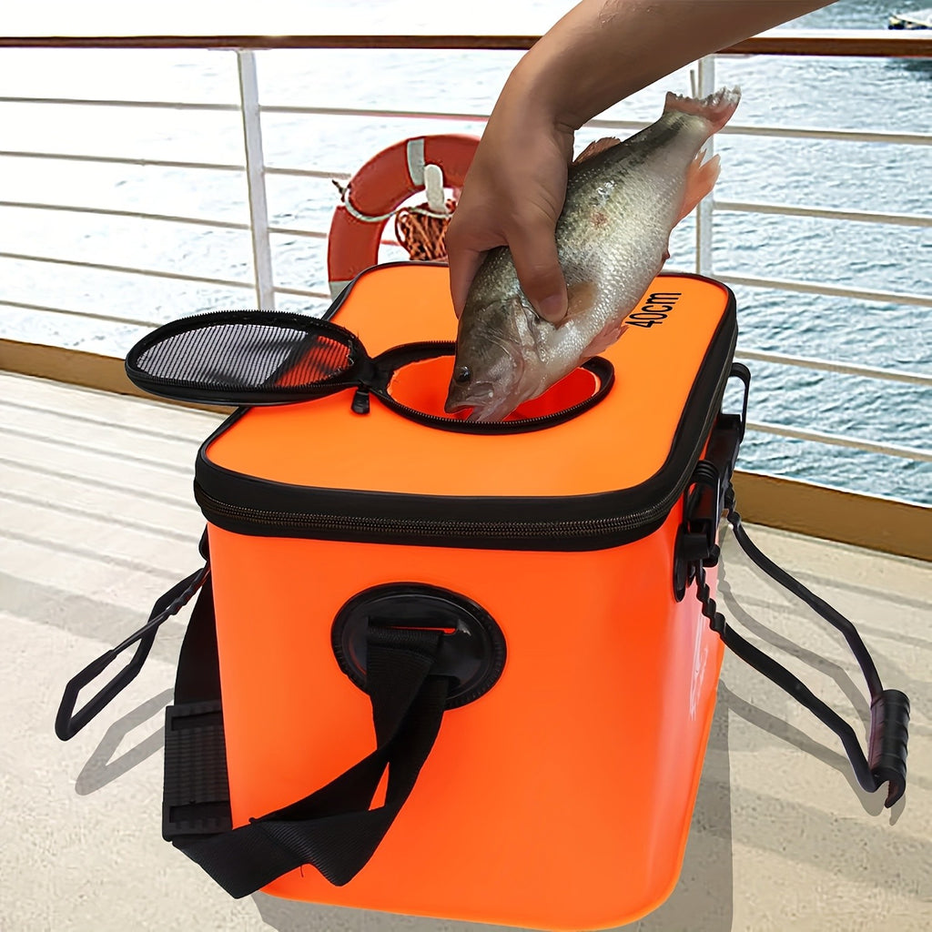 25L Foldable Fishing Bucket in EVA, Live Bait and Fish Container for Outdoor Angling with Blue Translucent, Orange and Blue Options